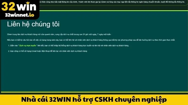 Nhà cái 32WIN hỗ trợ CSKH chuyên nghiệp, tận tâm